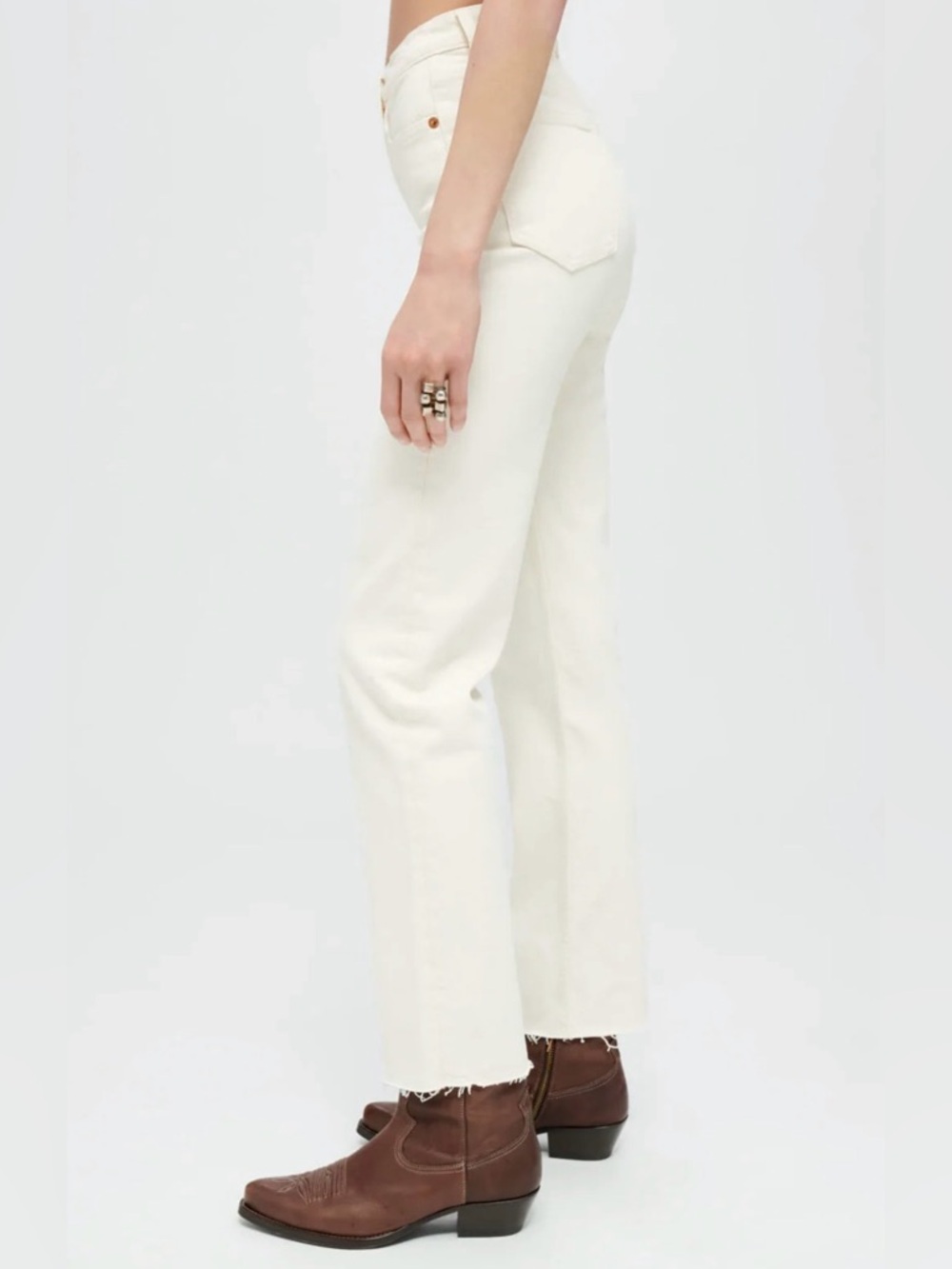 $225 Re/done Originals High Rise Ankle Crop Stretch White Denim Jeans Redone 27